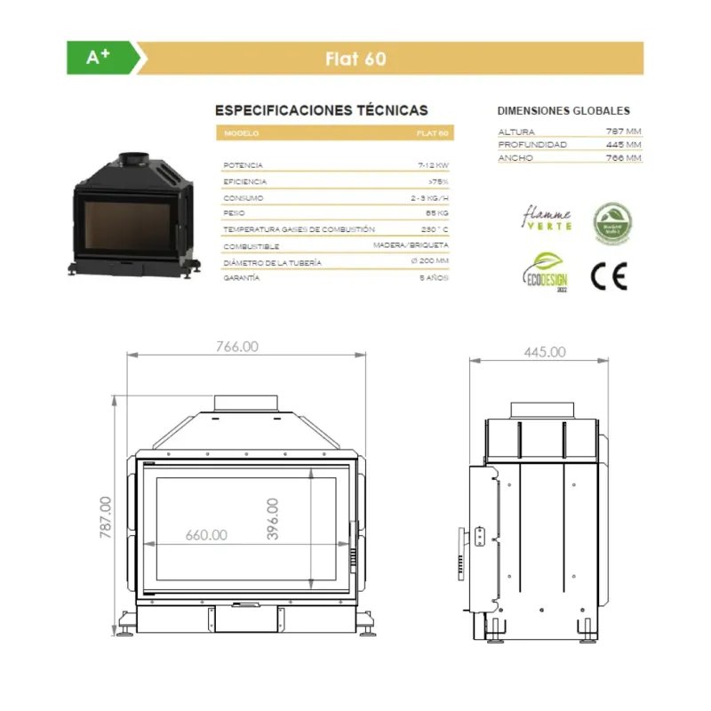 Chimenea de Leña A.Caminetti Flat 60