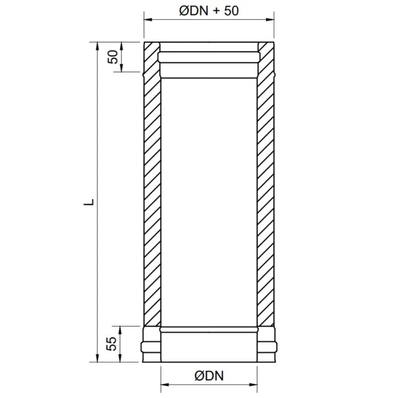 Módulo Recto 500 MM Pellet Leña Vitrificado Negro Doble DW 316L
