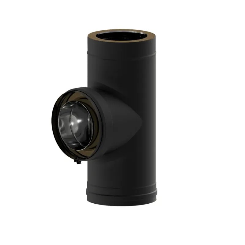 Te 90º Pellet Leña Vitrificado Negro Doble DW 316L