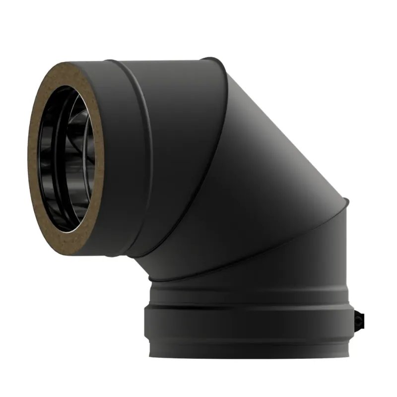 Codo 90° Pellet Leña Vitrificado Negro Doble DW 316L